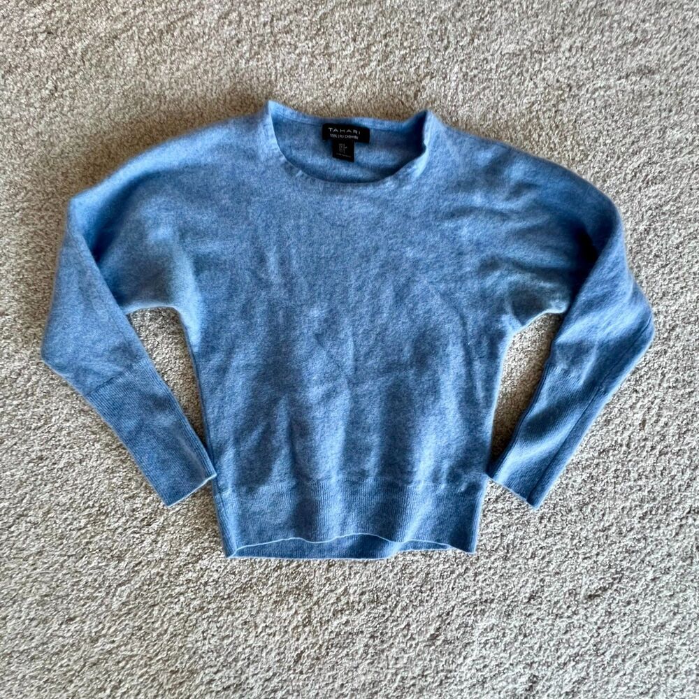 Tahari 100% 2-PLY Cashmere Light Blue Sweater S
